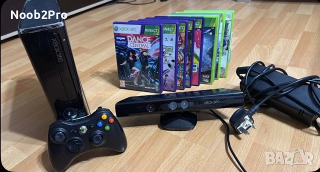 Xbox 360 Slim + Kinect + 9 игри | Пълен комплект 