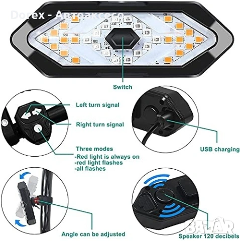 Комплект за велосипед задна LED светлина с мигачи и клаксон USB, снимка 4 - Аксесоари и консумативи - 54197181