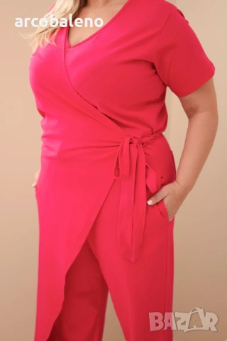 Дамски памучен гащеризон Plus Size с връзки на талията, 4цвята , снимка 5 - Гащеризони - 46503173