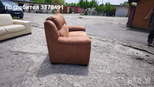 Кожен диван с цвят коняк, снимка 4 - Дивани и мека мебел - 54502307