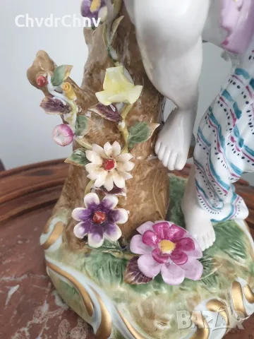 Meissen фигура 34см-1,5кг/Майсен порцеланова статуетка на момиче с цветя, снимка 9 - Статуетки - 55606434