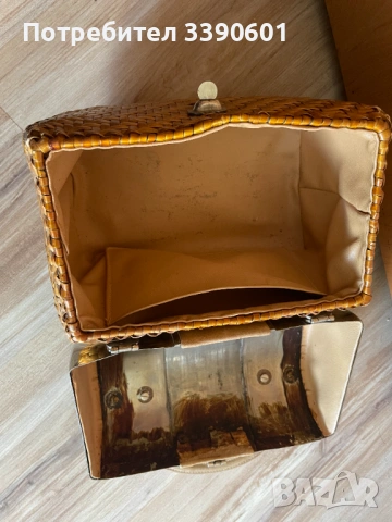 Сламено куфарче, метален капак и кожа, снимка 6 - Чанти - 54132118