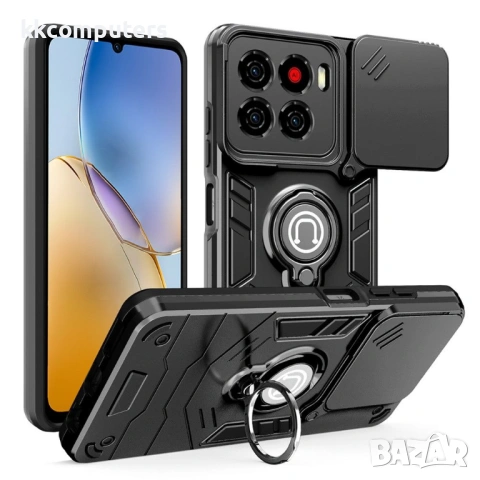 ZTE Blade A56 калъф – PC+TPU, плъзгаща се защита на камерата, подставка, протектор, 2 цвята, снимка 2 - Калъфи, кейсове - 54640784