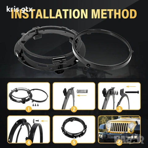 7 inch 7 инчa RGB LED Диодни фарове джип Jeep Wrangler JK LJ Lada Niva Golf 2 Cherokee Angel Eye, снимка 8 - Аксесоари и консумативи - 54401915