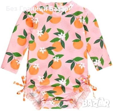 Нов Бебешки Rash Guard Бански Слънцезащита UPF 50+ С Къдрички И Цип UV Защита Дълги Ръкави