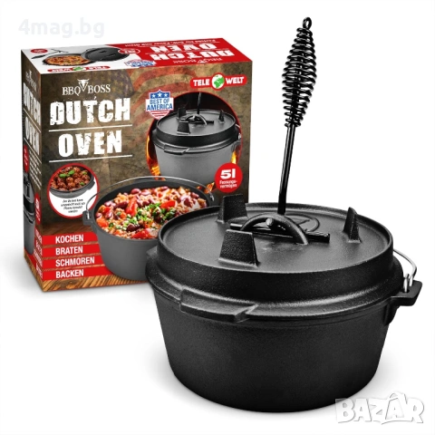 5-литров чугунена тенджера BBQBoss Dutch Oven с капак и инструмент за повдигане.  Цена:20€, снимка 2 - Съдове за готвене - 54929220