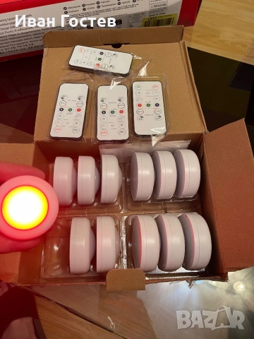 Чисто нов ГОЛЯМ комплект 12 бр. Безжични RGB LED Лампички с 4 Дистанционни , снимка 3 - Други - 54919219