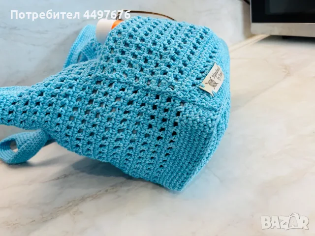 Ръчно изплетена на една кука плажна чанта с хастар, снимка 4 - Чанти - 55439783
