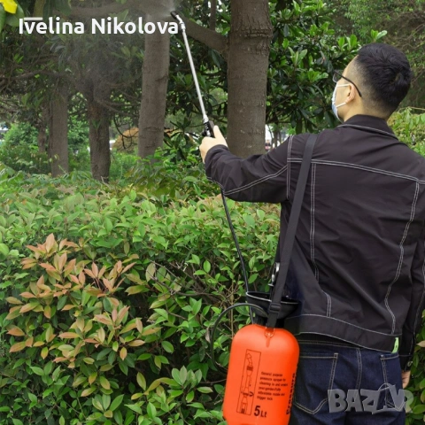 Ръчна градинска пръскачка 5L с метален удължител от неръждаема стомана и регулируема дюза, снимка 5 - Градинска техника - 54552558