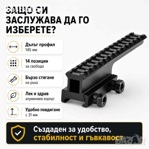 Повдигаща стойка адаптер пикатини лястовича опашка релса пушка оръжие, снимка 5 - Оборудване и аксесоари за оръжия - 35891712