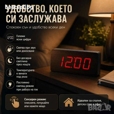 Настолен електронен дигитален светещ часовник термометър на ток стая, снимка 3 - Други - 29054872