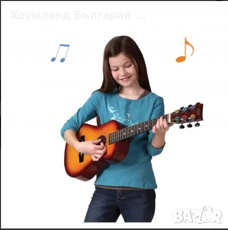 Детска дървена китара с 6 струни 60см, снимка 2 - Музикални играчки - 54343419