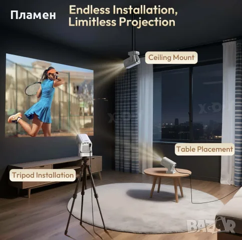 XGODY Gimbal 5 Pro – Смарт проектор Full HD 1080P, WiFi 6, Bluetooth 5.4, Автофокус и Auto Keystone, снимка 12 - Плейъри, домашно кино, прожектори - 55486032