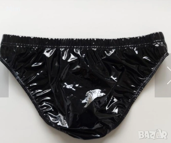 BLACK Level XL Мъжки черен слип от лак / винил /