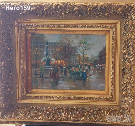 Стара авторска картина,масло Франция 19век, снимка 3 - Антикварни и старинни предмети - 54516219