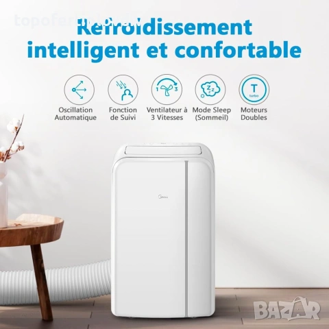 Преносим климатик мобилен MIDEA 9000 BTU Silent Mobile,ГАРАНЦИЯ,БЕЗПЛАТНА доставка до офис на ЕКОНТ, снимка 5 - Климатици - 55097141
