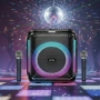 Караоке тонколона с Bluetooth, дистанционно управление и 2 безжични микрофона, 30W звук и LED , снимка 1