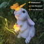 4996 Декоративна соларна фигура „Заек с LED цветя и пеперуда“ – Ръчно боядисана градинска статуетка , снимка 1
