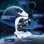 НОВ Комбиниран бинокулярен микроскоп, окуляри WF10x и WF25x, увеличение 40X-1000X, LED светлина, снимка 4