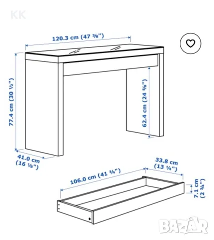 Бюро - тоалетна маса IKEA - MALM, снимка 4 - Бюра - 55699471