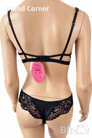 Комплект бельо Hunkemöller – сутиен 80A и бикини S, черна дантела и сатенен ефект, снимка 4 - Бельо - 54548945