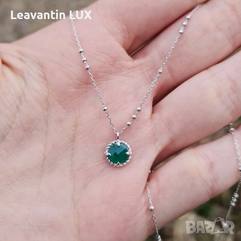 Сребърно колие със зелен оникс, снимка 4 - Колиета, медальони, синджири - 53955917