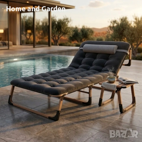 Сгъваемо къмпинг легло с матрак (180 см) – Регулируем градински шезлонг с възглавница, снимка 2 - Градински мебели, декорация  - 54026551