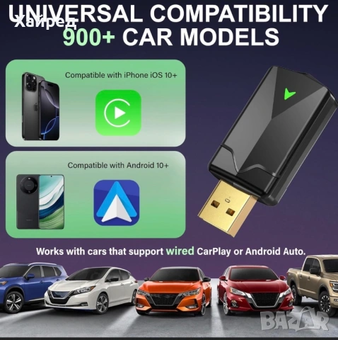 Нов Мини безжичен CarPlay Android Auto адаптер с бързо свързване кола автомобил, снимка 8 - Аксесоари и консумативи - 54196139
