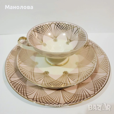 Троен комплект, порцеланова чаша за чай Alka Kunst Bavaria. 