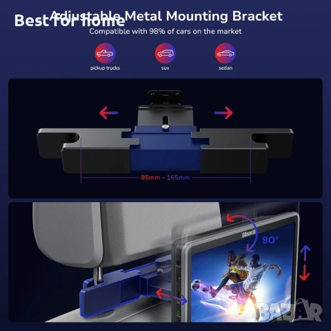 GOnavidio 10.1" двоен DVD плейър за кола за деца с HDMI вход, 2 слушалки, монтажна скоба, снимка 7 - Друга електроника - 54192053