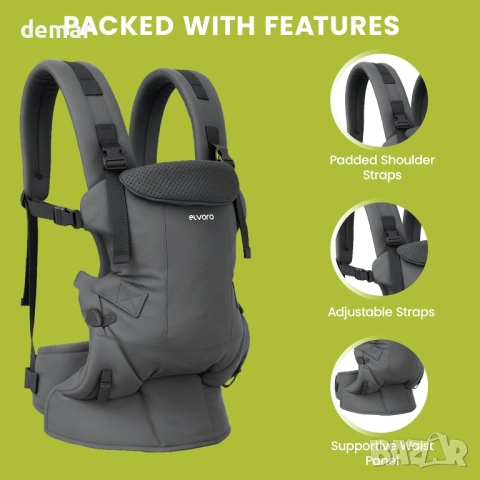 Бебешко кенгуру, регулируемо за бебета и малки деца, сиво, снимка 4 - Кенгура и ранички - 54342329