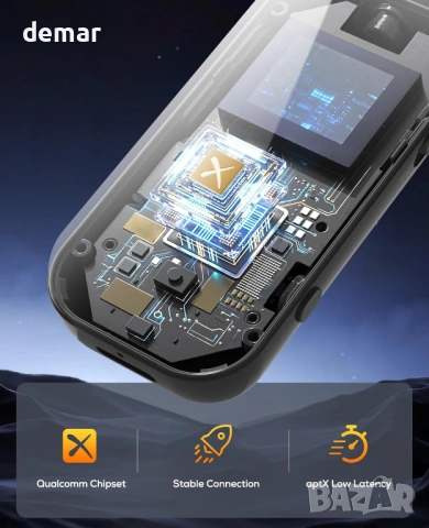 Nulaxy Bluetooth предавател/приемник с екран, споделяне на два AirPods/слушалки, 3.5 мм Aux, черен, снимка 4 - Други - 53961576