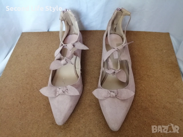 № 38 Dorothy Perkins кокетни дамски обувки балеринки с панделки и остър връх в розов цвят, снимка 8 - Дамски ежедневни обувки - 55153925