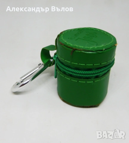 Стара Метална Чашка Шот Fläminger Jagd Зелен Кожен Калъф Неръждаема Стомана Рекламана, снимка 15 - Колекции - 54986237