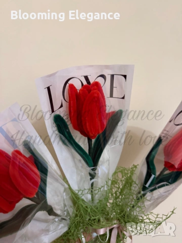 Вечни лалета от плюшена тел - ръчна изработка, снимка 3 - Романтични подаръци - 54173920