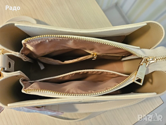 Нова дамска кожена чанта PUAFELI LY94 beige бежово кремаво еко кожа златна раница дръжки презрамки, снимка 9 - Чанти - 54797756