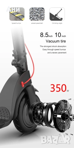 НОВА! - Електрическа тротинетка X7 черен 350W 8.5″ 6.4Ah Panasonic изваждаема батерия, снимка 4 - Скейтборд, ховърборд, уейвборд - 55088847