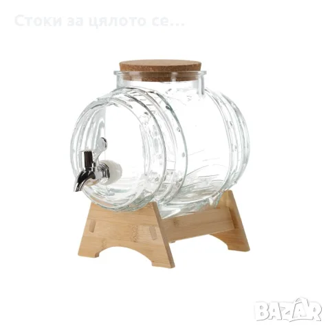 Стъклено буре с кранче 3L и дървена стойка, снимка 2 - Други стоки за дома - 54834106