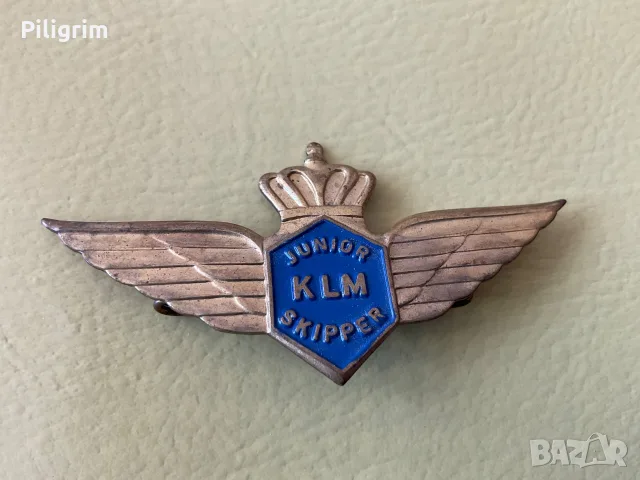 Винтидж метална значка на Junior KLM Skipper, 1950 г.