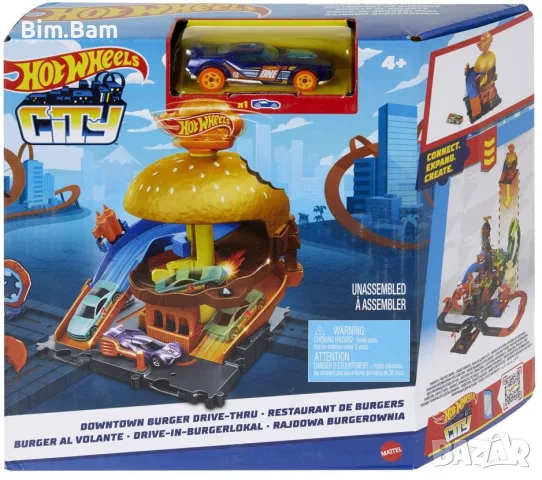 Игрален комплект Hot Wheels City Burger Drive с количка / Бургер ресторант 