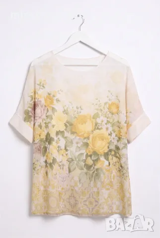 Туника “Sunny Floral Charm” – ефирна туника с жълти рози арт.5099, снимка 4 - Туники - 55671143