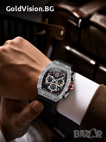 ONOLA 6827D – Black Silver – луксозен мъжки механичен часовник, снимка 2 - Мъжки - 55191551