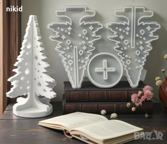 3D сглобяема елха с поставка силиконов молд форма фондан шоколад гипс смола декор украса