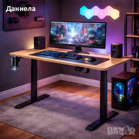 Регулируемо бюро 120 см с дигитален контрол на височината – Плот светъл дъб и черни крака, снимка 4 - Други стоки за дома - 54694989