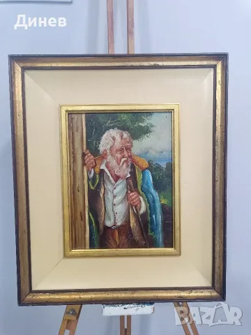 Старинна картина, масло върху дърво – "Възрастен скитник"