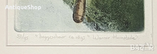 Стара картина, суха игла, литография, офорт, графика, подписана. Warner Hemstede, снимка 3 - Картини - 55280719