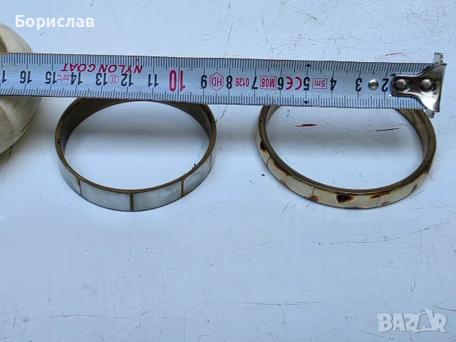 Месингова гривна с естествена кост, седеф и камък, снимка 7 - Гривни - 55607453