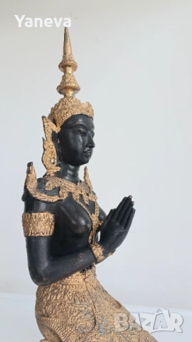 Бронзова, тайландска скулптура с позлата на Тепханом, митологичен ангел-пазител на храмовете и Буда , снимка 3 - Статуетки - 53964205