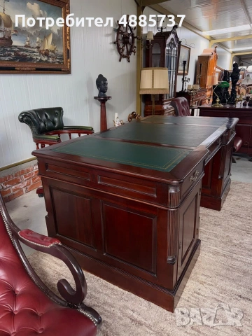 Chesterfield/Честърфилд Класическо бюро от масив и естествена кожа., снимка 7 - Бюра - 55281877