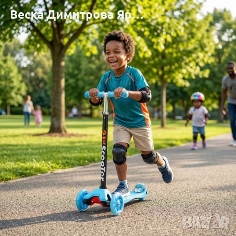 Детска тротинетка 21st Scooter със светещи колела, сгъваема, до 50кг – Синя, снимка 2 - Други - 54006389